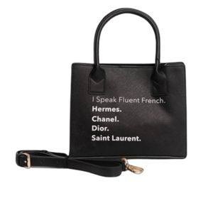 NEW TRENDY I SPEAK FLUENT DESIGNERS BLACK MINI MODEN VEGAN TOTE